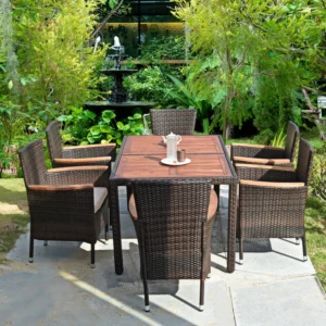 7 PCS Outdoor Dining Set Wicker Rattan Patio Furniture